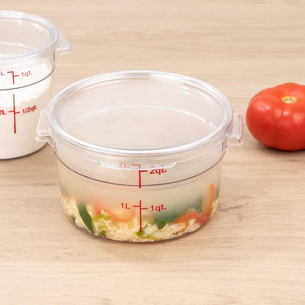 Met Lux 2 Quart Food Storage Containers, 10 Round Commercial Storage Containers - Lids Sold Separately, with Volume Markers, Clear Plastic Food Prep Buckets, Space-Saving Storage