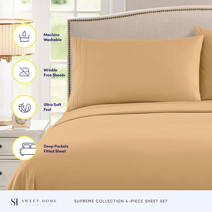Sweet Home Collection Luxury Bedding Set with Flat, Fitted Sheet, 2 Pillow Cases, Fine Double Brushed Microfiber, Camel, Twin