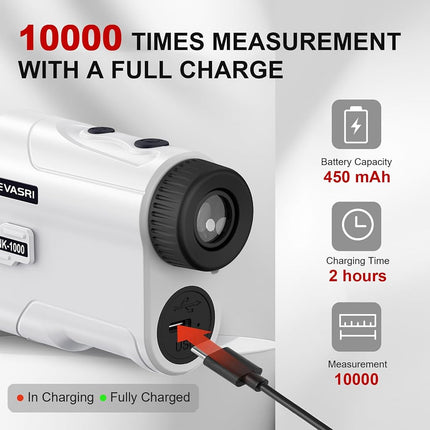 Télémètre de golf REVASRI avec pente et verrouillage de drapeau par vibration, interrupteur de pente externe pour la légalité en tournoi de golf, télémètres avec batterie rechargeable 1000YDS Télémètre laser