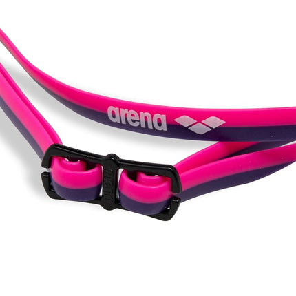 ARENA Unisex Kids Junior Python Swim Racing Goggles for Swimming Ages 6 to 12 Young Competitive Swimmers, Small Frame, Anti-Fog Mirror Lens, Silver/Shocking Pink/Plum