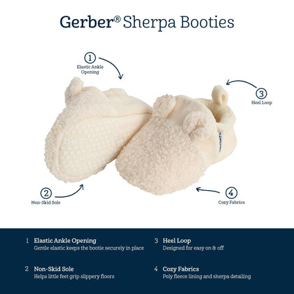 Botines de forro polar Gerber unisex para bebé antideslizantes con orejas, orejas color marfil, para bebés de 6 a 9 meses