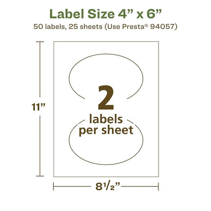 Avery EcoFriendly Matte White Recycled Oval Labels, 4" x 6", Print-to-The-Edge, Matte White Labels, Permanent Adhesive, Laser/Inkjet Printable, 50 Total