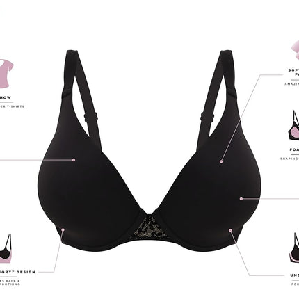 Bali Womens Comfort Revolution Soft Touch Perfect T-Shirt Underwire Bra Df3468, Black/Almond, 40DD