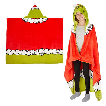 Franco Dr. Seuss The Grinch Holiday Christmas Kids Bedding Soft Cozy Hooded Throw Blanket, 40 in x 50 in, (Officially Licensed Product)