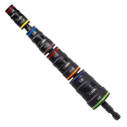 Klein Tools 32934 Impact Driver, 9-in-1 SAE Impact Socket Set, 4 Flip Sockets with 8 Hex Driver Sizes and 1/4-Inch Bit Holder, Impact Rated 6-1/2-Inch Shaft