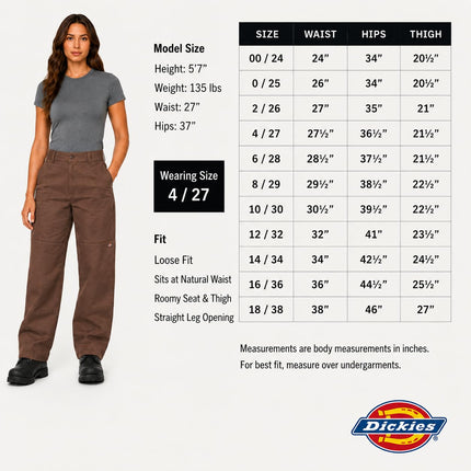 Dickies Women's Double Knee Work Pant, Brown, 29