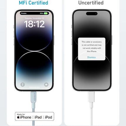 Anker 310 USB C to Lightning Cable(6FT,2Pack, Blue), MFi Certified for iPhone 14 Series, and More(Charger Not Included)