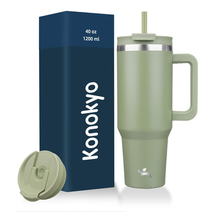 Konokyo 40 oz Tumbler with Handle and 2 Straws,2 i
