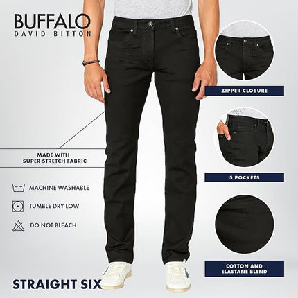Buffalo David Bitton Men's Straight Six Jeans, Crinkled and Dark Black, 44W x 34L