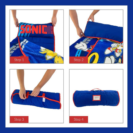 Franco Sonic Soft Toddler Nap Mat con Almohada y Manta, Perfecto para Preescolar/Guardería/Viaje/Saco de Dormir, 53 x 114 cm (Producto Oficial de Sega) por