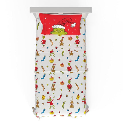 Franco Collectibles Dr. Seuss The Grinch Parure de lit de Noël super douce en microfibre 3 pièces pour lit jumeau (produit sous licence officielle)