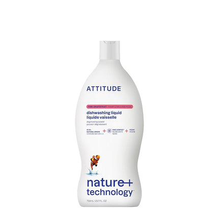 ATTITUDE Dishwashing Liquid, EWG Verified, Vegan Dish Soap, Plant Based, Naturally Derived Products, Pink Grapefruit, Bulk Refill, 135.3 Fl Oz