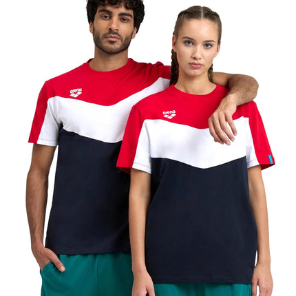 ARENA Men's Colour Block T-Shirt, Red-White-Navy, 