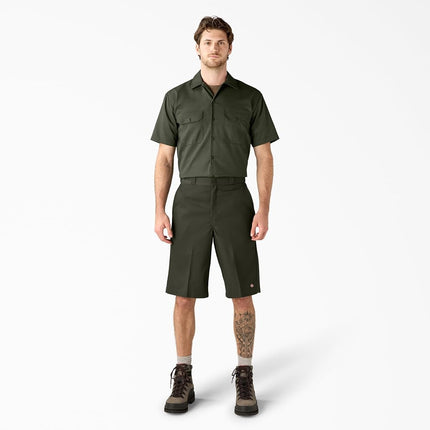 Dickies Mens Loose Fit Flat Front Work Shorts, Olive Green, 40 Regular