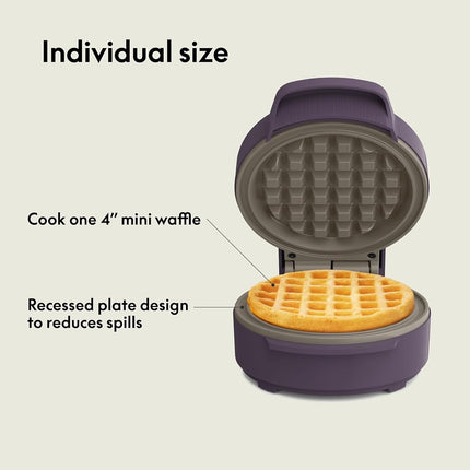 bella Snack-n-Store Mini Waffle Maker, EverGood� Ceramic Nonstick Coating, Cord Wrap, Ready Indicator Light & Cool Touch Handles, Stackable Design & Customizable Plates, 350 Watt, Plum