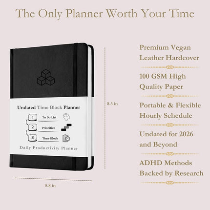 Timely Planner – Time Blocking Planner and Time Box Planner. Blank Hourly, Daily, and Monthly Schedule. 6 Month Supply, Undated. Time Management, Productivity and Focus Hack. 8.3" X 5.8" (Black)