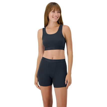 Hanes Women's Originals SuperSoft Comfywear 2 Piece Lounge Crop Top & Boxer Shorts Loungewear Set, Asphalt/Asphalt, Medium