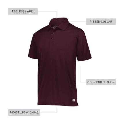 Russell Athletic Men's Dri-Power Performance Golf Polo Shirt, Maroon, S