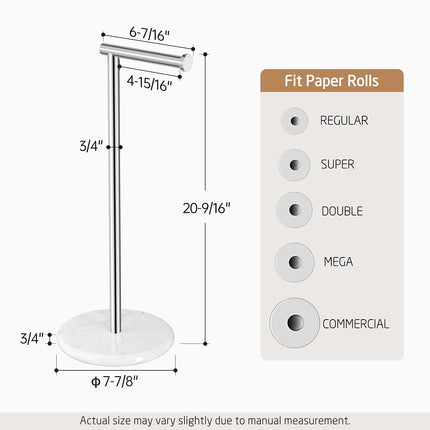 KES Chrome Free Standing Toilet Roll Holder with Natural Marble Base, Bathroom Floor Standing Toilet Paper Holder Toilet Roll Stand, 18/8 Stainless Steel Polished Finish, BPH284S1
