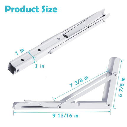 CLT 10" White Folding Shelf Brackets Max. Load 220 lb, Heavy Duty DIY Wall Mounted Shelf Bracket Space Saving for Table Work Bench, Pack of 2