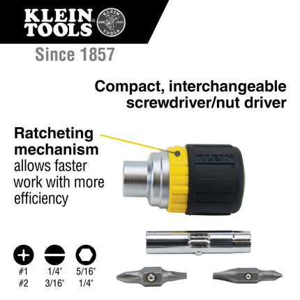 Klein 32593 Ratcheting Stubby Screwdriver, Black