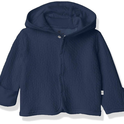 HonestBaby Chaqueta con Capucha de Algodón Orgánico Matelasse con Broches Delanteros para Bebés Unisex Niños y Niñas, Azul Marino Oscuro, 6-9 Meses