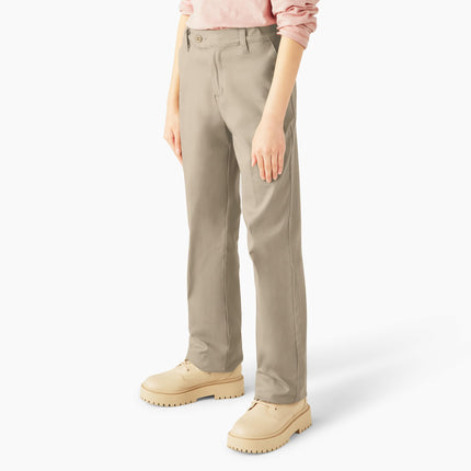 Dickies Big Girls' Stretch Slim Straight Pant, Desert Sand, 12