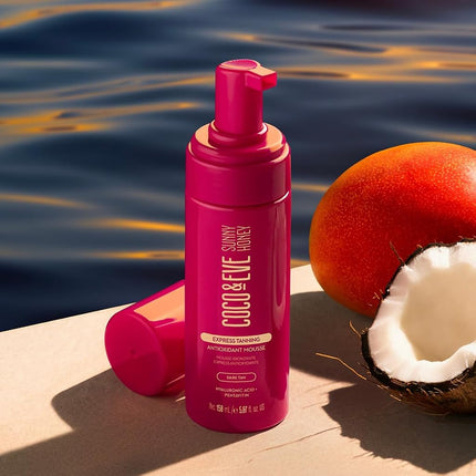 Coco & Eve Express Tanning Antioxidant Mousse - Best 1 Hour Streak-Free Sunless Deep Tan | Fast, Instant, Natural Dark Glow. Moisturizing Tanner with DHA, Hyaluronic Acid, Coconut Extract (150 ml)