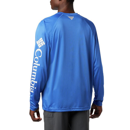 Columbia Men's Terminal Tackle Long Sleeve Fishing Shirt, Vivid Blue/Cool Grey Logo, Medium
