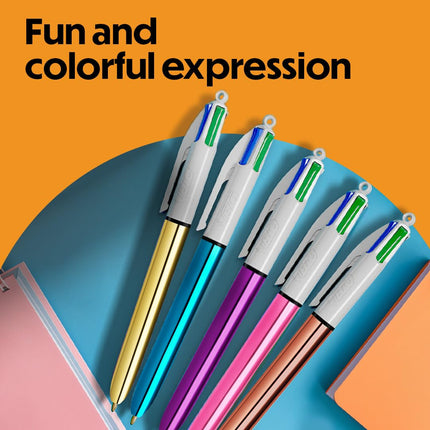 Juego de edición limitada BIC 4 Colores Rainbow Shine, caja de 15 bolígrafos, bolígrafos retráctiles, punto mediano (1.0 mm) ¡Empieza tu colección de 4 colores ahora!