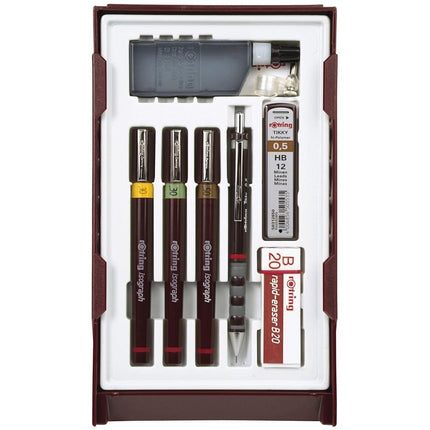 rOtring Isograph Technical Drawing Pens, 3-Pen College Set, 0.2 to 0.5 mm, Brown (S0699370)