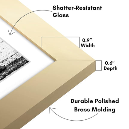 Americanflat 11x11 Picture Frame in Gold - Displays 8x8 With Mat and 11x11 Without Mat - Composite Wood with Shatter Resistant Glass - Horizontal and Vertical Formats for Wall