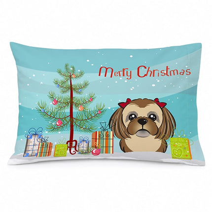 Caroline's Treasures BB1621PILLOWCASE Christmas Tree And Chocolate Brown Shih Tzu Fabric Standard Pillowcase, Large, Multicolor