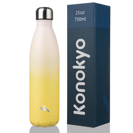 Konokyo Insulated Water Bottles,25oz Double Wall Stainless Steel Vacumm Metal Flask for Sports Travel,Lemon