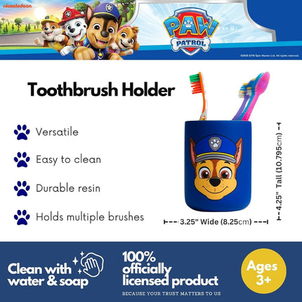 Soporte para cepillos de dientes infantiles de Paw Patrol Chase - Vaso para brochas de maquillaje/bolígrafos, (Producto con licencia oficial) por Franco Collectibles