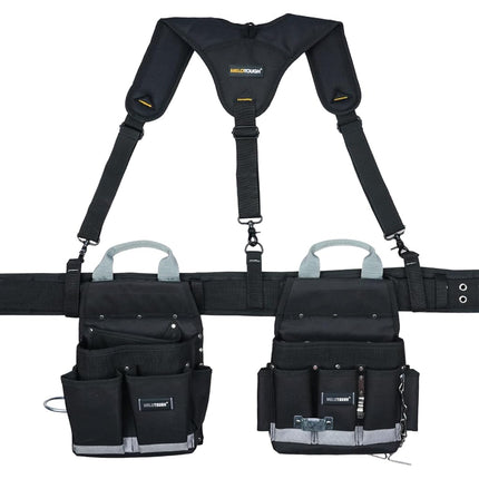 MELOTOUGH Electrician Tool Belt with Suspenders Braces Tool Bag Suspenders Tool Belt Combo Construction Tool Pouch Heavy Duty Suspension Rig for Electrician, Roofing,Contractor,Carpenter,Black-Y
