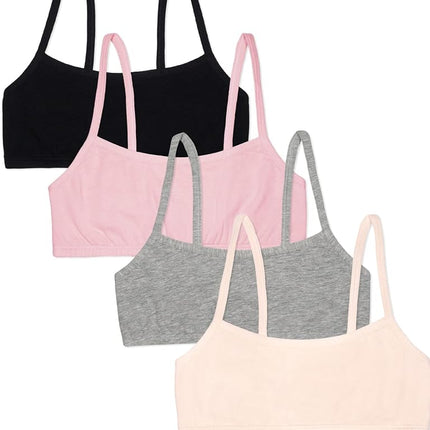 Fruit of the Loom Girls' Spaghetti Strap Sports Bra, Blushing/Grey Heather/Black/Nude, 36