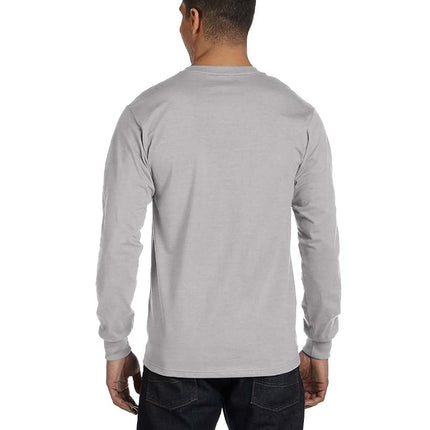 Hanes Men's Essentials Long Sleeve Crew Neck Cotton T-Shirts, Pack of 2, Lightweight Steel, S