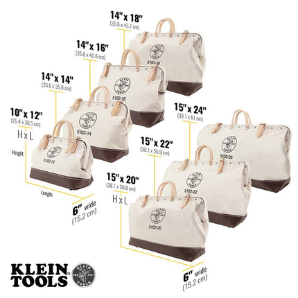 Tool Bag, Canvas Tote for Hand Tools is Heavy Duty Organizer with Steel Frame Mouth Klein Tools 5102-16