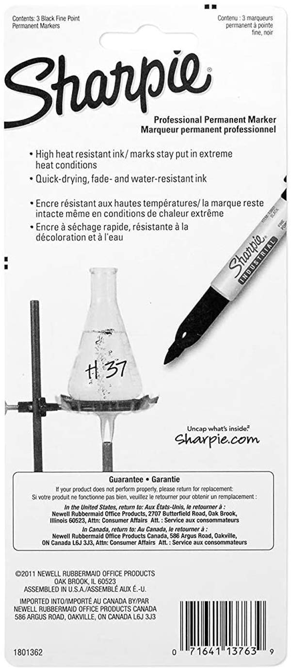 2 Pack Sharpie 13763PP Industrial Fine Point Permanent Marker, Withstand Up To 500F, Designed for Industrial and Laboratory Users, Black Color, 1 Blister with 3 Markers