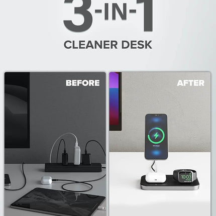 ALOGIC MagSpeed 3-in-1 Wireless Charging Station, MagSafe Compatible for iPhone 12/13 series, Wireless Charging enabled AirPods Case & All Apple Watch Models, LED indicator, Certified safe.