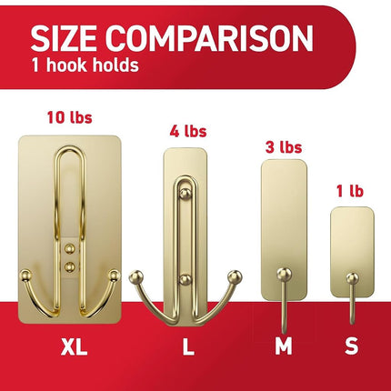 Command X-Large Satin Brass Triple Hook 17038BR-ES, 1 Hook, 3 Strips