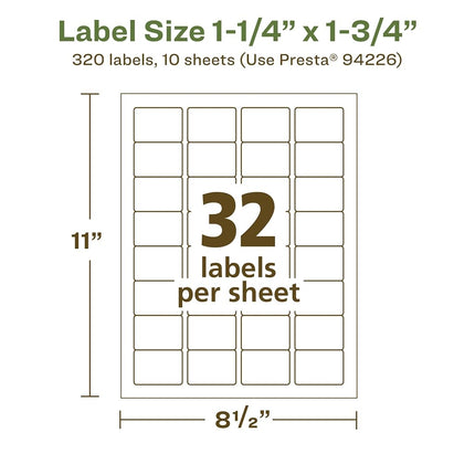 Avery EcoFriendly Matte White Recycled Rectangle Labels, 1.25" x 1.75", Matte White Labels, Permanent Adhesive, Laser/Inkjet Printable, 320 Total