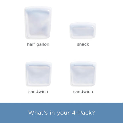 Stasher Platinum Silicone Food Grade Reusable Storage Bag, Clear (Bundle 4-Pack Small) | Reduce Single-Use Plastic | Cook, Store, Sous Vide, or Freeze | Leakproof, Dishwasher-Safe, Eco-Friendly
