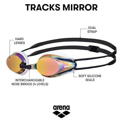 Arena Tracks Mirror Swim Goggles White, Red Copper, Black