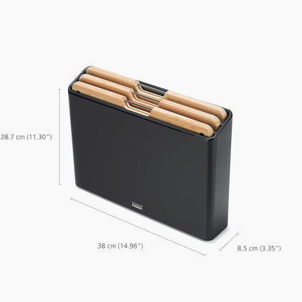 Joseph Joseph Folio 3-piece Premium Bamboo Wood Chopping Board Set, Slimline Stainless Steel Case for Organised Kitchen Storage