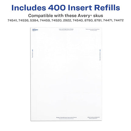 AVERY Customizable Name Badge Inserts for Name Tag Holders, 3" x 4", White, Laser/Inkjet Printable, 300 Total (5392)