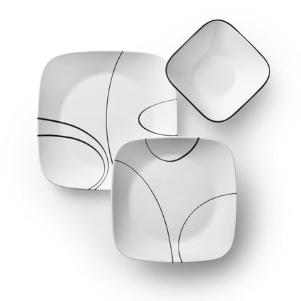 Service de table Corelle 18 pièces, motifs Simple Lines, noir et blanc, pour 6 personnes