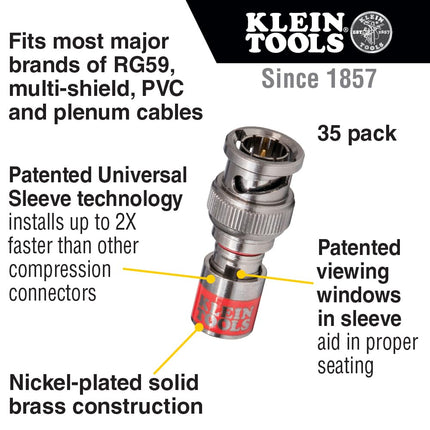 Universal BNC Compression Connectors RG59 35-Pack Klein Tools VDV813-619