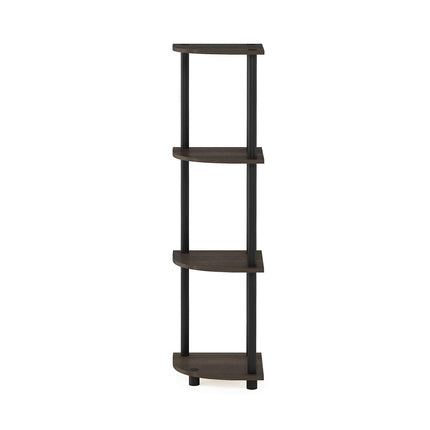 Furinno TURN-N-TUBE Corner Shelf, 4-Tier Corner Bookshelf, Display Storage Shelves with Open Shelves, for Organization and Storage, Living Room, Home Office, Garage, Dark Brown Grain